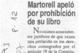 Martorell apeló por prohibición de su libro.