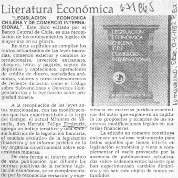 Legislación económica chilena y de comercio internacional".