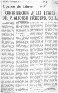 Contribución a las letras del P. Alfonso Escudero, O.S.A.