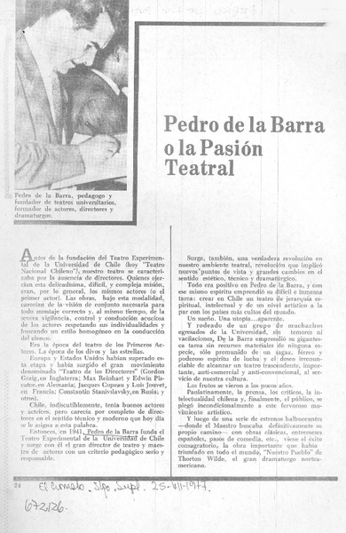 Pedro de la Barra o la pasión teatral.