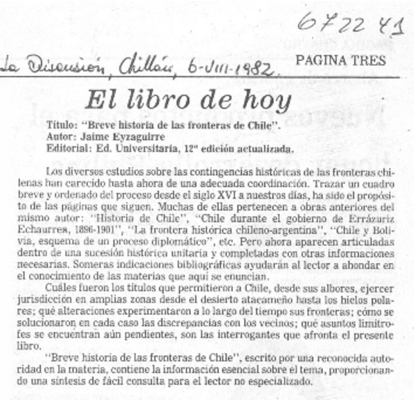 Breve historia de las fronteras de Chile.
