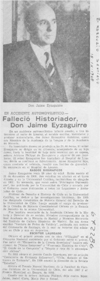 Falleció historiador, don Jaime Eyzaguirre.
