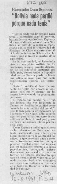 "Bolivia nada perdió proque nada tenía".