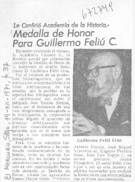 Medalla de honor para Guillermo Feliú C.