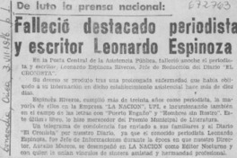Falleció destacado periodista y escritor Leonardo Espinoza.