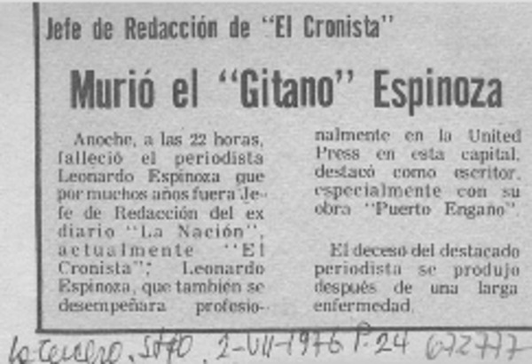 Murió el "Gitano" Espinoza.