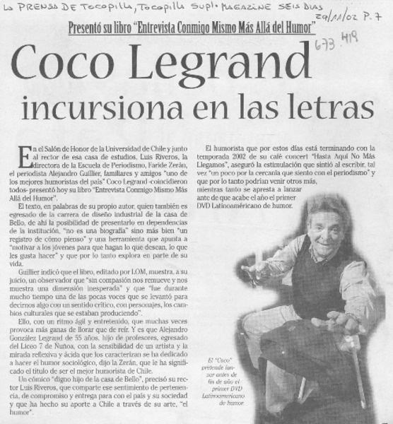 Coco Legrand incursiona en las letras.