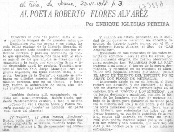Al poeta Roberto Flores Alvarez