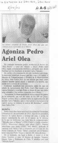 Agoniza Pedro Ariel Olea