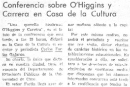 Conferencia sobre O'Higgins y Carrera en casa de la cultura.