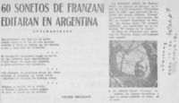 60 sonetos de Franzani editaran en Argentina.