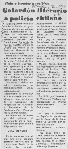 Galardón literario a policía chileno.