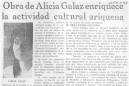 Obra de Alicia Galaz enriquece la actividad cultural ariqueña.