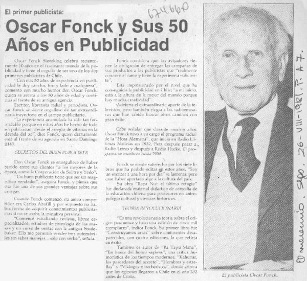 Oscar Fonck y sus 50 años en publicidad.
