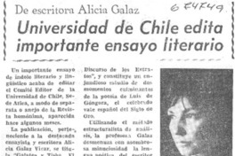 Universidad de Chile edita importante ensayo literario.
