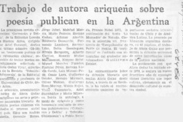 Trabajo de autora ariqueña sobre poesía publican en la Argentina.