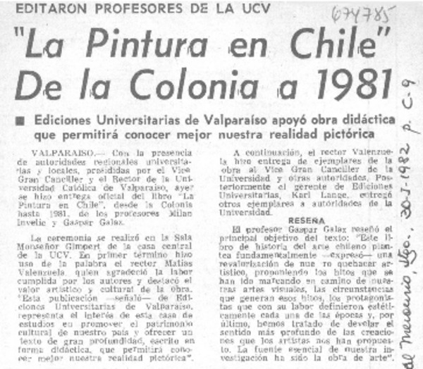 "La Pintura en Chile" de la colonia a 1981.