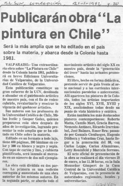 Publicarán obra "La pintura en Chile".