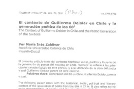 El contexto de Guilermo Deisler en Chile y la generación poética de los 60