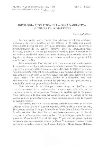 Ideología y política en la obra narrativa de Tomás Eloy Martínez