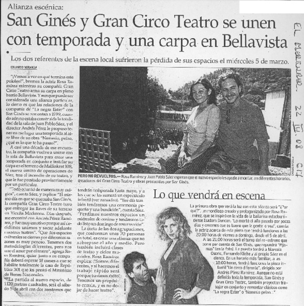 San Ginés y Gran Circo Teatro se unen con temporada y una carpa en Bellavista