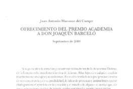 Ofrecimiento del Premio Academia a don Joaquín Barceló