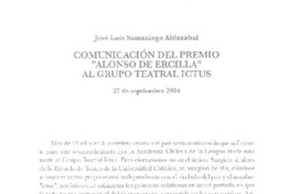 Comunicación del Premio "Alonso de Ercilla" al grupo teatal ICTUS
