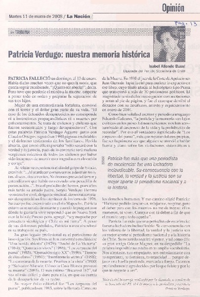 Patricia Verdugo: nuestra memoria histórica