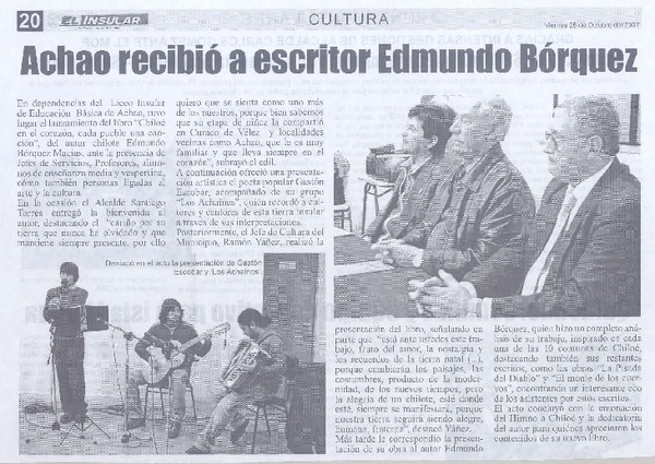 Achao recibió a escritor Edmundo Bórquez