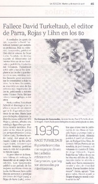 Fallece David Turkeltaub el editor de Parra, Rojas y Lihn en los 80