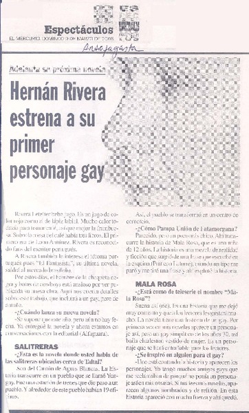Hernán Rivera estrena a su primer personaje gay (entrevista)