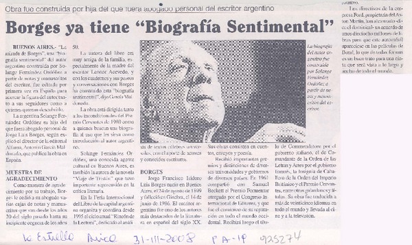 Borges ya tiene "Biografía Sentimental"