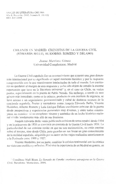 Chilenos en Madrid, cronistas de la guerra civil (Edwards Bello, Huidobro, Romero y Délano)