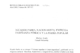 Nicanor Parra, nacionalista: entre la enseñanza pública y la poesía popular