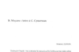 D. Moyano: lettre a C. Cymerman