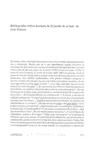 Bibliografía crítica anotada de El Jardín de al lado de José Donoso