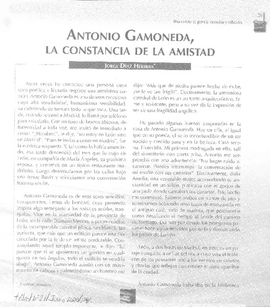Antonio Gamoneda, la constancia de la amistad