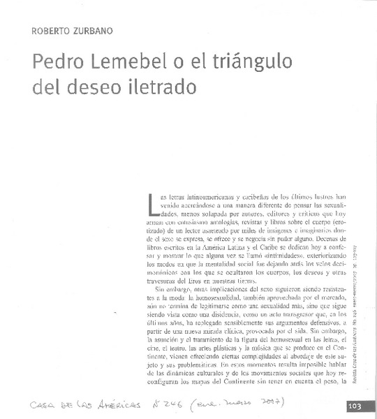 Pedro Lemebel o el triángulo del deseo iletrado