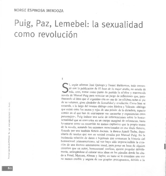 Puig, Paz, Lemebel: la sexualidad como revolución