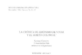 La Crónica de Jerónimo de Vivar y el sujeto colonial