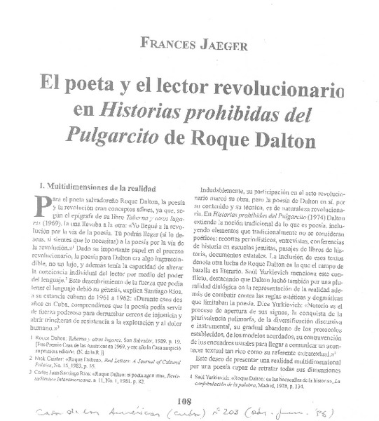 El poeta y el lector revolucionario en Historias prohibidas del Pulgarcito de Roque Dalton