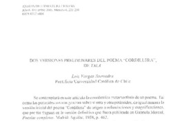 Dos versiones preliminares del poema "Cordillera" de Tala