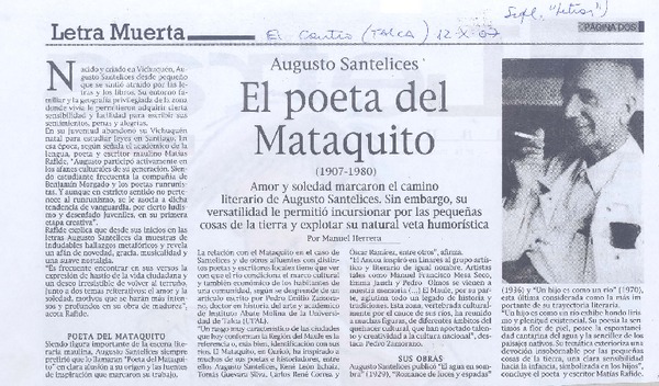 Augusto Santelices. El poeta del Mataquito