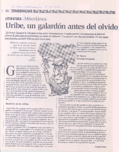 Uribe, un galardón antes del olvido