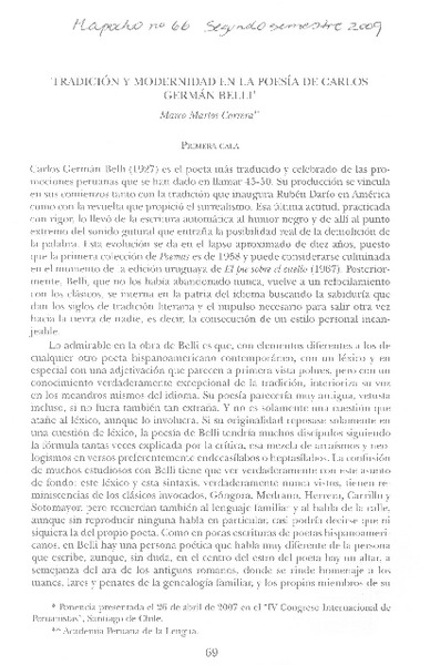 Tradición y modernidad en la poesía de Carlos Germán Belli