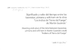 Significado y valor del tiempo entre los kaweskar, yamana y selk'nam en la obra "Los indios de Tierra del Fuego" de Martín Gusinde