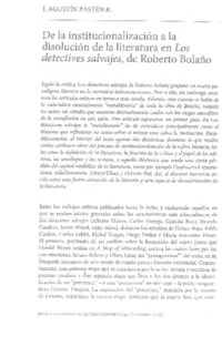 De la institucionalización a la disolución de la literatura en Los detectives salvajes, de Roberto Bolaño