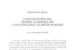 Comunicación del Premio Academia 2007 a Don Edgardo Alarcón Romero
