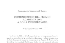 Comunicación del Premio Academia 2008 a doña Inés Stranger