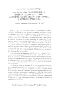 Palabras de gratitud en la presentación del libro antológico de Vicente Huidobro y Manuel Bandeira